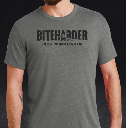 biteharder's "hook up and hold on" t-shirt