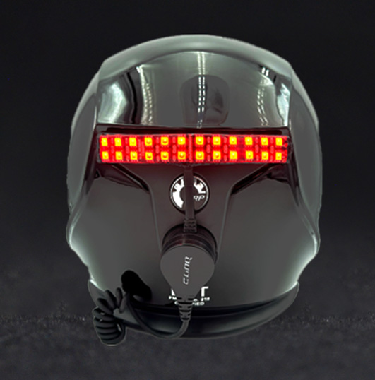 oxygen helmet safety light installed on a black helmet